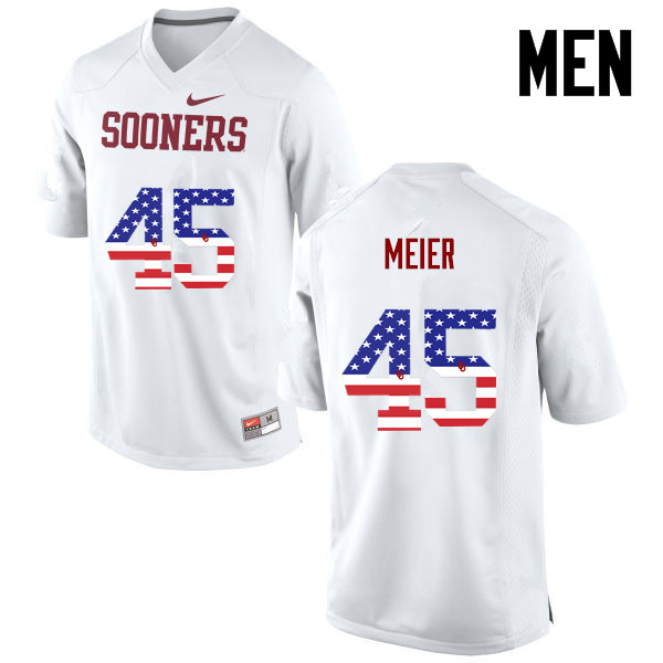 Men Oklahoma Sooners #45 Carson Meier College Football USA Flag Fashion Jerseys-White - Click Image to Close